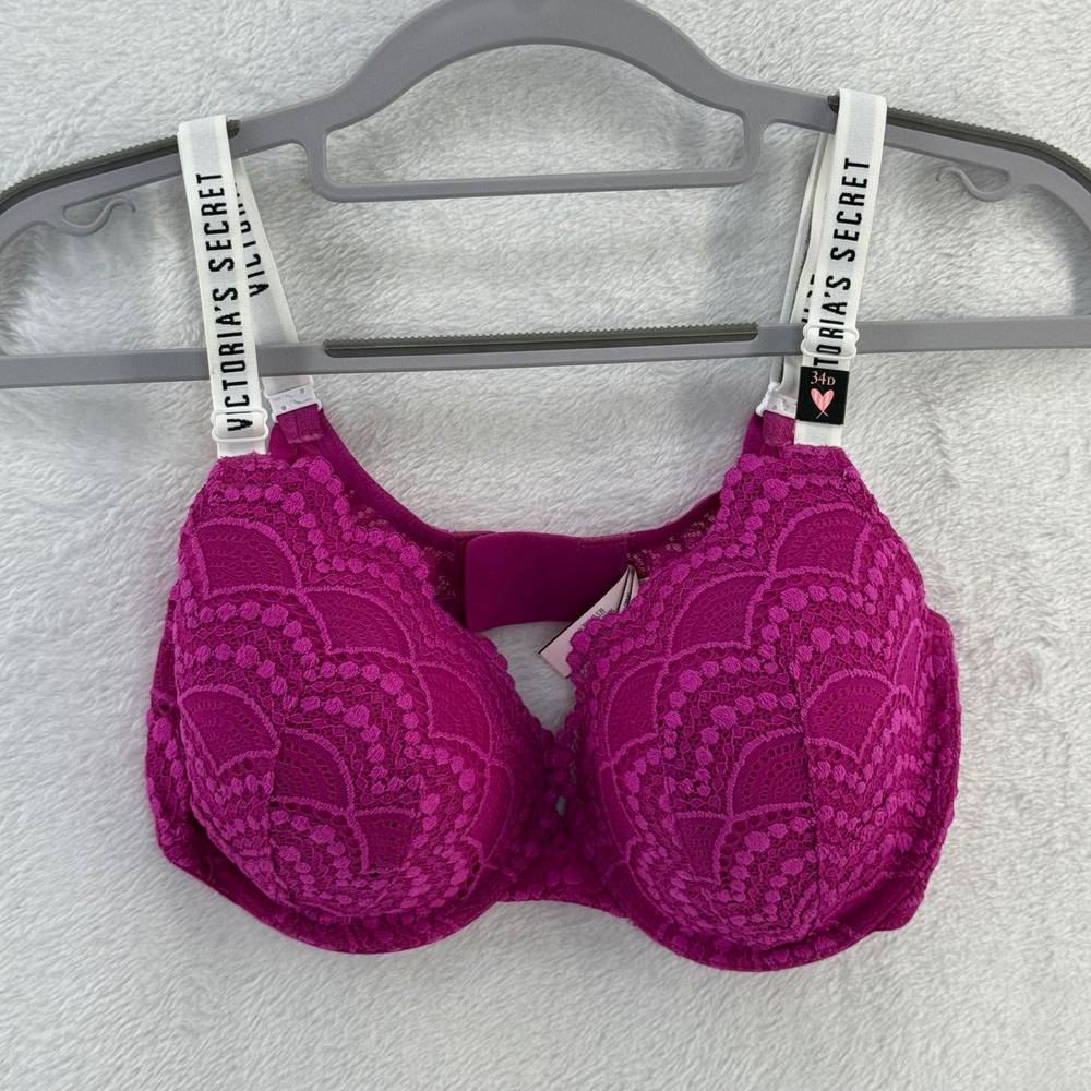 Victorias Secret Dream‎ Angels Lace Push Up Bra 34D White Logo Straps
